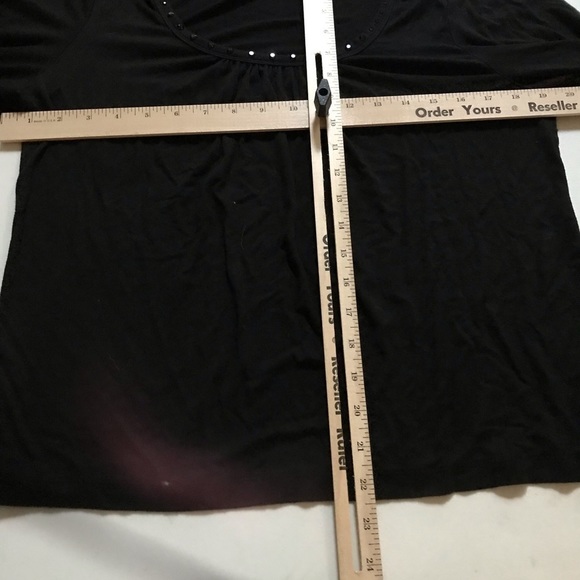 Daisy Fuentes size Medium Black 3/4 Sleeve Embellished Scoop Neck - Picture 6 of 6